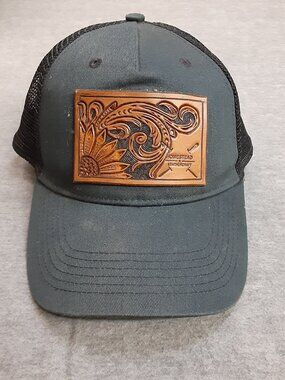 Calcutta Hat Homestead Leather Craft Fishing Cap OSFM Vented Adjustable BLK/BRWN